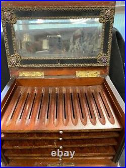 Unique Old Multi-tray Cigar Humidor Made With Enamel, Bronze And Wood