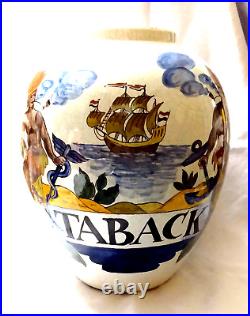 Unique Taback Original Delft Polychrome Tobacco Jar-Two Natives no Englishman
