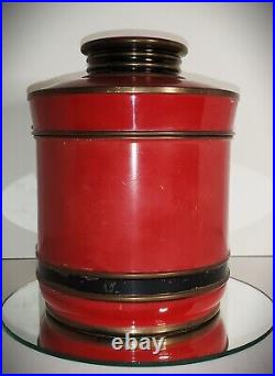 VINTAGE 1930s CIGAR TOBACCO HUMIDOR DELUX Scarce Brass & Copper Red Enamel