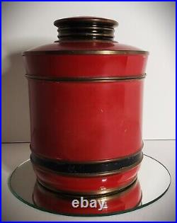 VINTAGE 1930s CIGAR TOBACCO HUMIDOR DELUX Scarce Brass & Copper Red Enamel