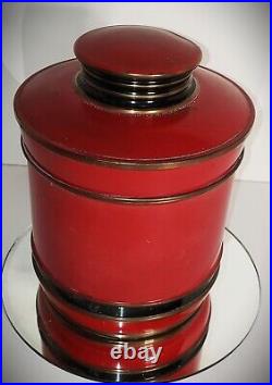 VINTAGE 1930s CIGAR TOBACCO HUMIDOR DELUX Scarce Brass & Copper Red Enamel