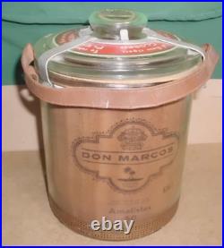 VINTAGE DON MARCOS Cedar Lined GLASS CIGAR HUMIDOR JAR LEATHER STRAP & LABELS