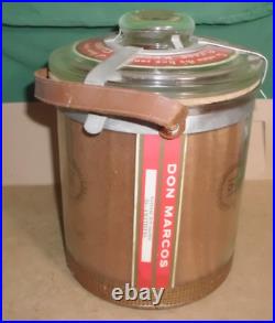 VINTAGE DON MARCOS Cedar Lined GLASS CIGAR HUMIDOR JAR LEATHER STRAP & LABELS