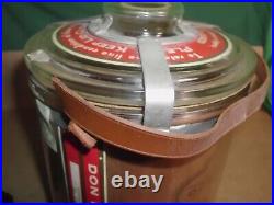 VINTAGE DON MARCOS Cedar Lined GLASS CIGAR HUMIDOR JAR LEATHER STRAP & LABELS