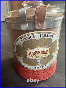 VINTAGE H UPMANN Cedar Lined GLASS CIGAR HUMIDOR JAR LEATHER STRAP VINTAGE H UPMANN Cedar Lined GLASS CIGAR HUMIDOR JAR LEATHER STRAP