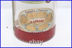 VINTAGE H UPMANN Cedar Lined GLASS CIGAR HUMIDOR JAR LEATHER STRAP