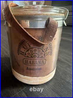 VINTAGE H UPMANN Cedar Lined GLASS CIGAR HUMIDOR JAR LEATHER STRAP VINTAGE H UPMANN Cedar Lined GLASS CIGAR HUMIDOR JAR LEATHER STRAP
