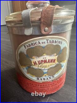 VINTAGE H UPMANN Cedar Lined GLASS CIGAR HUMIDOR JAR LEATHER STRAP VINTAGE H UPMANN Cedar Lined GLASS CIGAR HUMIDOR JAR LEATHER STRAP