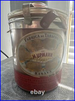 VINTAGE H UPMANN Cedar Lined GLASS CIGAR HUMIDOR JAR LEATHER STRAP VINTAGE H UPMANN Cedar Lined GLASS CIGAR HUMIDOR JAR LEATHER STRAP
