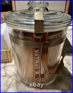 VINTAGE H UPMANN Cedar Lined GLASS CIGAR HUMIDOR JAR LEATHER STRAP With Box
