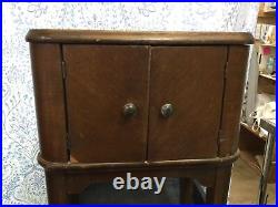 VINTAGE SMOKING TABLE STAND CABINET COPPER LINED HUMIDOR With 2 Doors