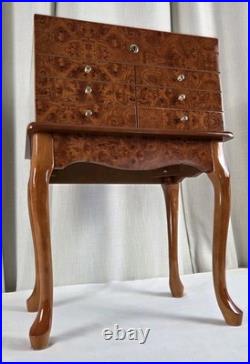 VTG Burl Cedar Wood Cigar Humidor Cabinet Freestanding Cabriol Curved Legs