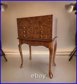 VTG Burl Cedar Wood Cigar Humidor Cabinet Freestanding Cabriol Curved Legs