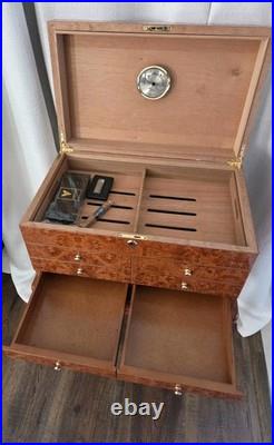 VTG Burl Cedar Wood Cigar Humidor Cabinet Freestanding Cabriol Curved Legs