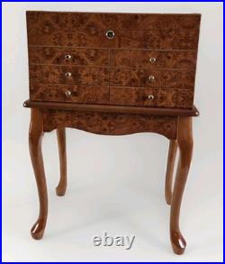 VTG Burl Cedar Wood Cigar Humidor Cabinet Freestanding Cabriol Curved Legs