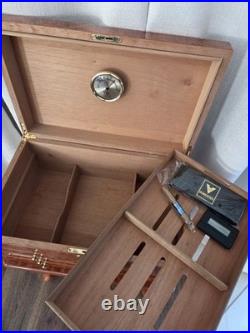 VTG Burl Cedar Wood Cigar Humidor Cabinet Freestanding Cabriol Curved Legs