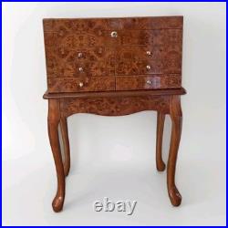VTG Burl Cedar Wood Cigar Humidor Cabinet Freestanding Cabriol Curved Legs