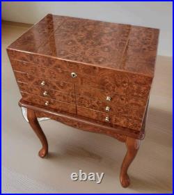 VTG Burl Cedar Wood Cigar Humidor Cabinet Freestanding Cabriol Curved Legs