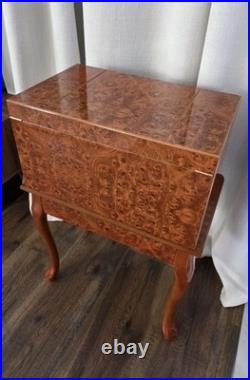 VTG Burl Cedar Wood Cigar Humidor Cabinet Freestanding Cabriol Curved Legs