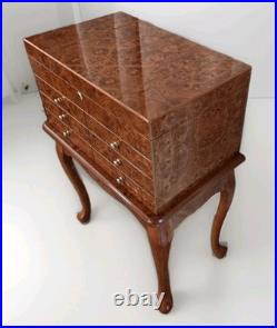 VTG Burl Cedar Wood Cigar Humidor Cabinet Freestanding Cabriol Curved Legs