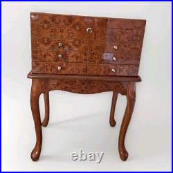 VTG Burl Cedar Wood Cigar Humidor Cabinet Freestanding Cabriol Curved Legs