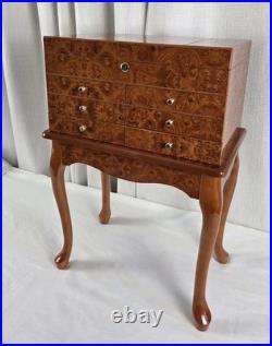VTG Burl Cedar Wood Cigar Humidor Cabinet Freestanding Cabriol Curved Legs