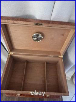 VTG Burl Cedar Wood Cigar Humidor Cabinet Freestanding Cabriol Curved Legs