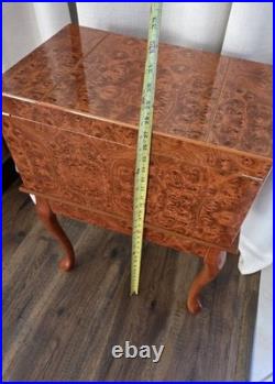 VTG Burl Cedar Wood Cigar Humidor Cabinet Freestanding Cabriol Curved Legs