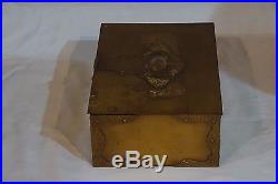VTG Cedar Brass Humidor Cigar Box Lidded Tobacco Case Elephant Bradley Hubbard