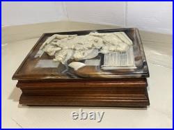 VTG INCOLAY Stone & Wood Jewelry Trinket Cigar Humidor BOX DOGS PLAYING POKER
