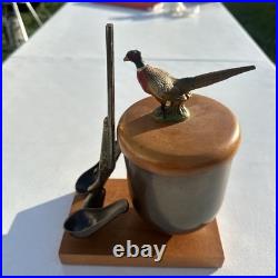 VTG Pheasant Tobacco Humidor Pipe Rest Hunting Lodge Cabin Smoker Stand RARE