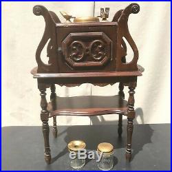VTG Wood Tobacco Pipe Cigar Smoking Stand Humidor Cabinet Table With Ash Trays