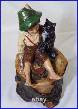 Very Rare Antique Bernard Bloch Tyrolean Boy With Dog Terracotta Humidor Read