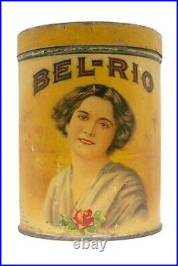 Very scarce 1910s Bel-Rio round litho 25 humidor cigar tin in good condition