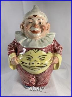Victorian Majolica Happy Smiling Belly Clown Figural Humidor Tobacco Jar Antique
