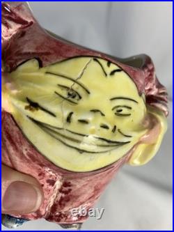 Victorian Majolica Happy Smiling Belly Clown Figural Humidor Tobacco Jar Antique
