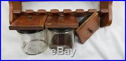 Vintage 14 pipe tobacco jar cabinet smoking display rack holder stand wood