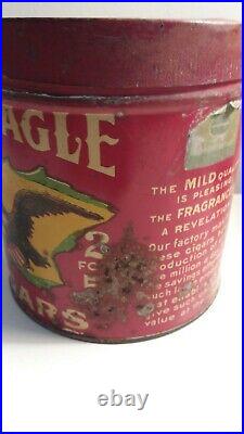 Vintage 1920's War Eagle Cigars Red Litho Tin Can Humidor Advertising Canister