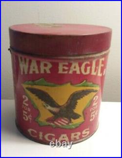 Vintage 1920's War Eagle Cigars Red Litho Tin Can Humidor Advertising Canister