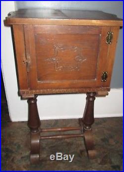 Vintage 1920`s30`s Humidor Copper Lined Smoking END Table Cigar Stand Cabinet