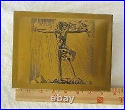 Vintage 1920s Rockwell Kent Brass Lady Cigar Box Humidor Epco Etched Art Deco