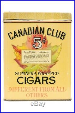 Vintage 1930s Canadian Club square 50 humidor cigar tin in excellent condition