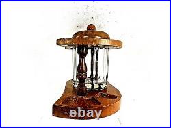 Vintage 1960s 6 Pipe Rounded Art Deco Wood Stand with Clear Glass Humidor