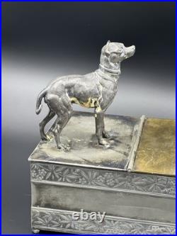 Vintage 19th Century Meriden Humidor Cigar Box Silverplate Two Hunting Dogs