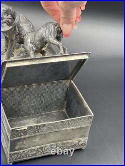 Vintage 19th Century Meriden Humidor Cigar Box Silverplate Two Hunting Dogs