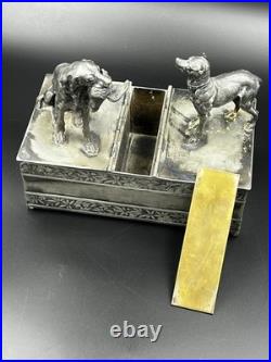 Vintage 19th Century Meriden Humidor Cigar Box Silverplate Two Hunting Dogs