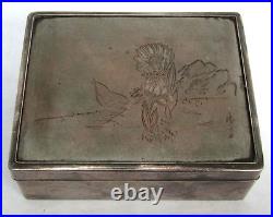 Vintage (2) Silver & Wood Humidor Box & Ash Tray