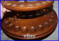 Vintage 24 Pipe Holding Round Pipe Rack Rotating Walnut