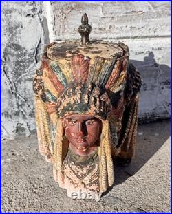 Vintage 3 Native American Indian Chiefs Chalkware Tobacco Jar Humidor Vintage 3 Native American Indian Chiefs Chalkware Tobacco Jar Humidor