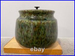 Vintage Antique English Aodian Green & Brown Glazed Pottery Tobacco Jar Humidor